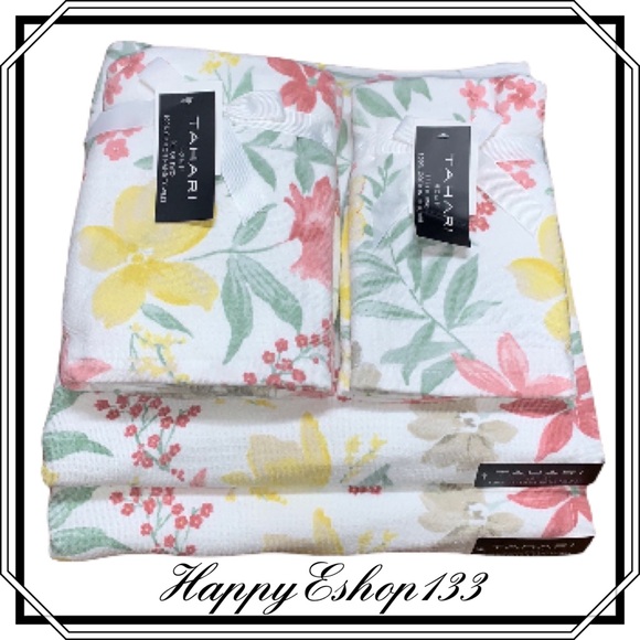 TAHARI Home 100% Cotton Towel Set 6-Piece Bath Hand Fingertip Floral Butterfly - Picture 1 of 16